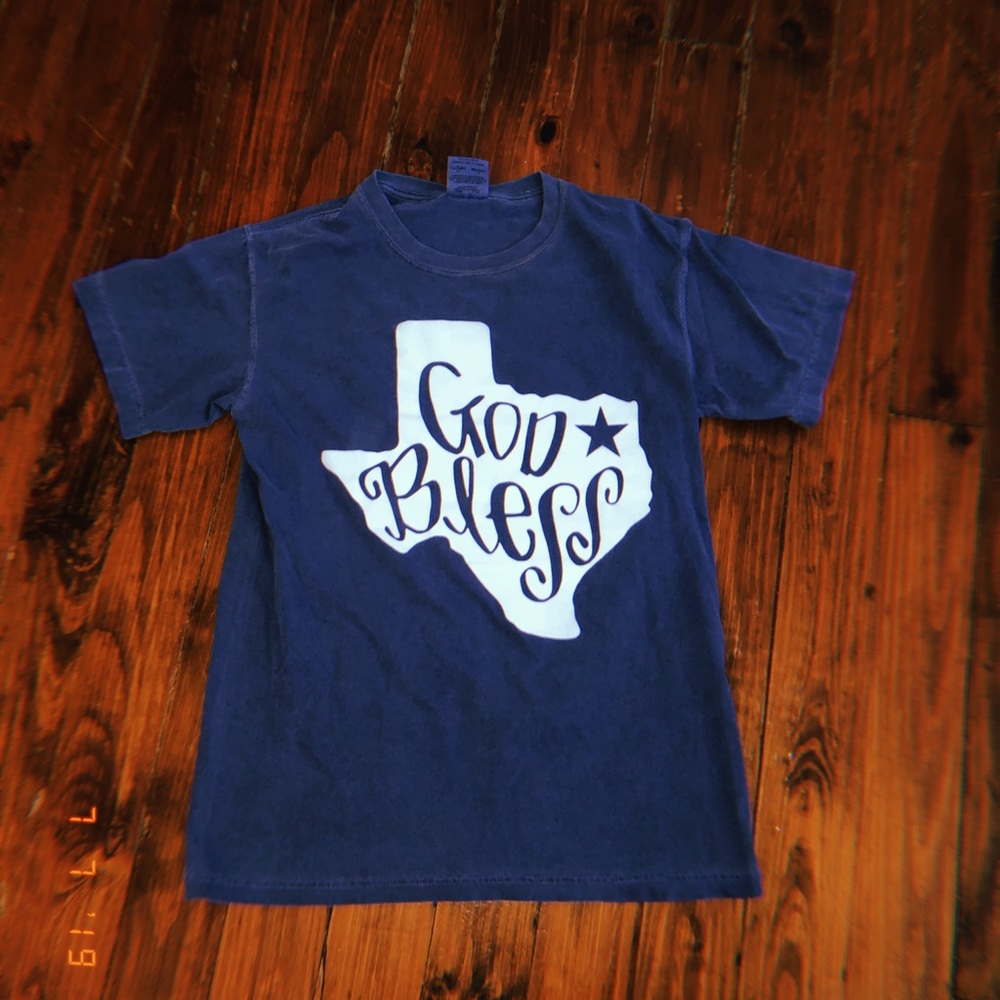 comfort colors medium light blue god bless shirt